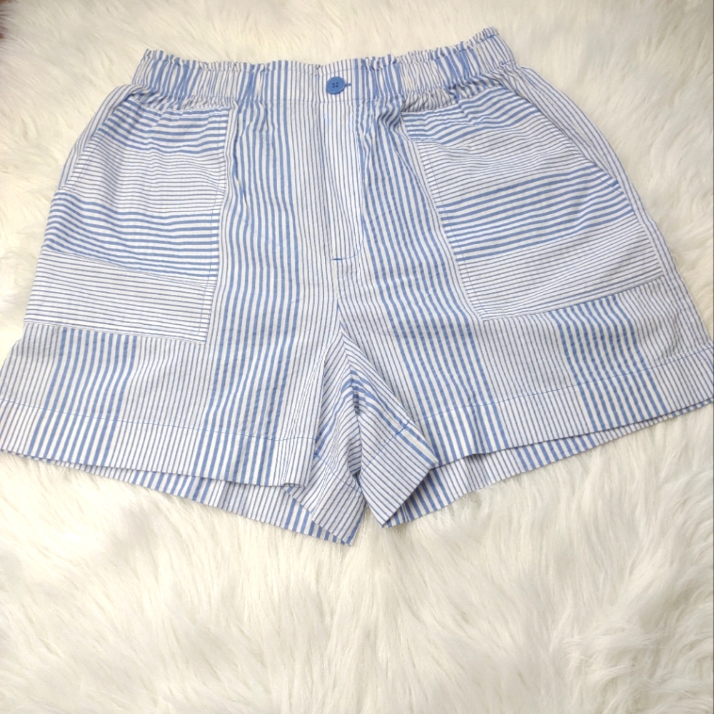 Loft Striped Pull-On High Rise Stretch Shorts Women's Size M